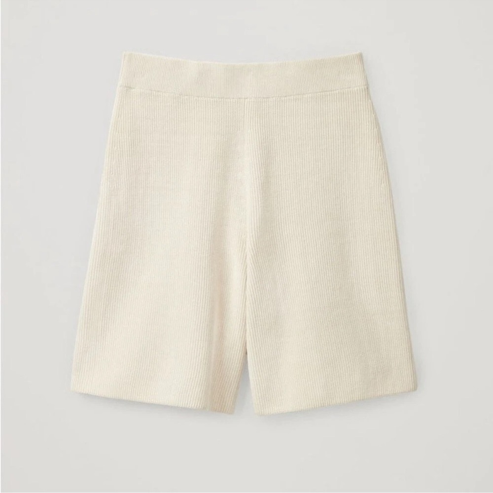 COS Cream Ribbed Knit Bermuda Shorts